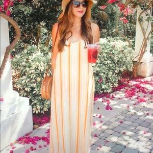 Elegant Striped Maxi Dress in Cream and Orange